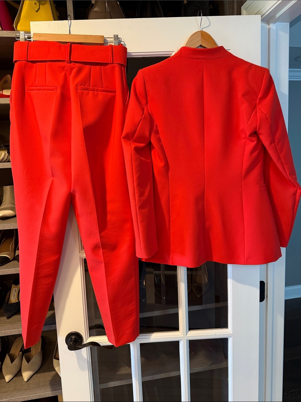 Zara Bright Orange Red High-Waist Belted Trouser Suit Size Small - Picture 5 of 6